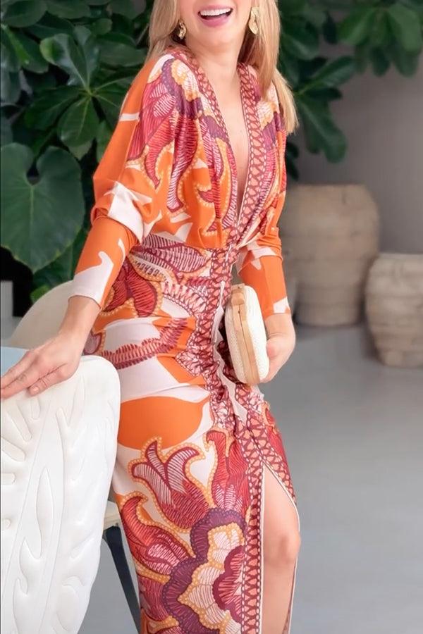 Monika | Midikleid mit Dolman mit Print einzigartig Sommersonne
