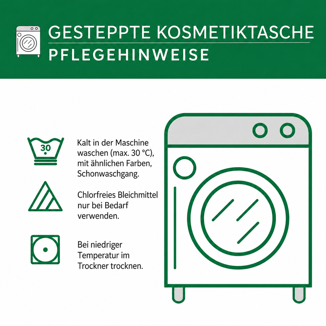 Gesteppte Kosmetiktasche mit smaragdgrünem Haar