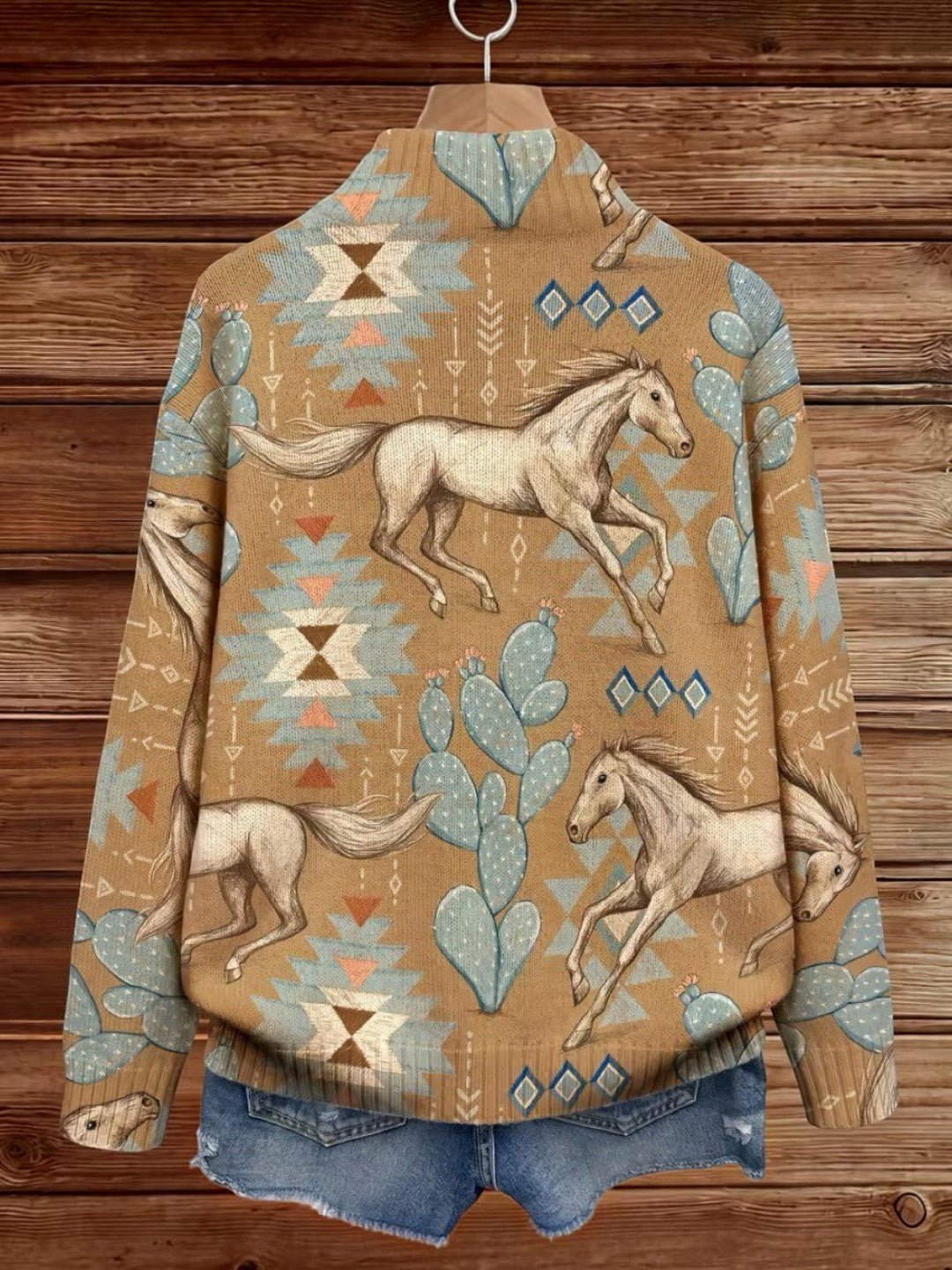 Brigitte | Strickjacke mit Pferde- und Kakteenmotiv