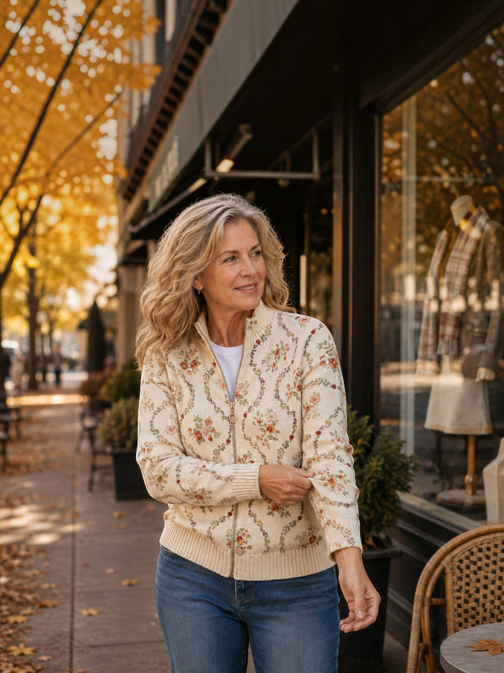 Ingrid | Strickjacke mit zarten Blumenranken