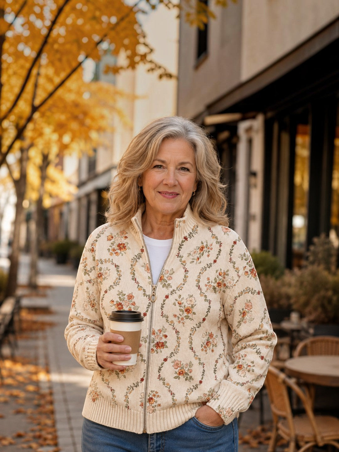 Ingrid | Strickjacke mit zarten Blumenranken