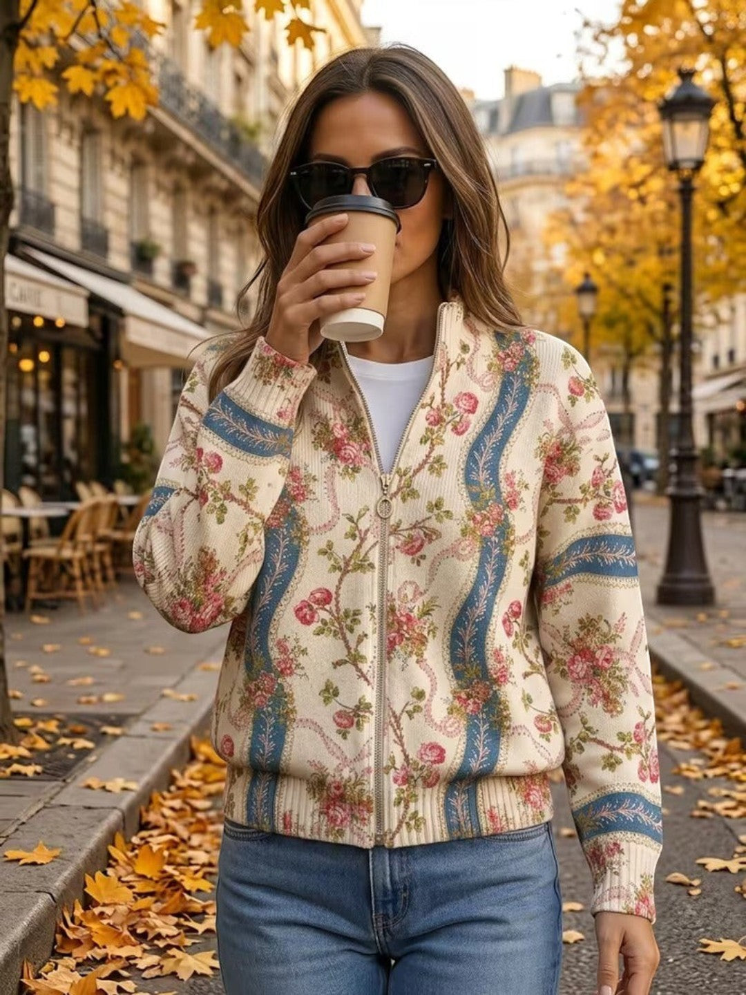 Sabine | Strickjacke mit Rosenrankenmuster
