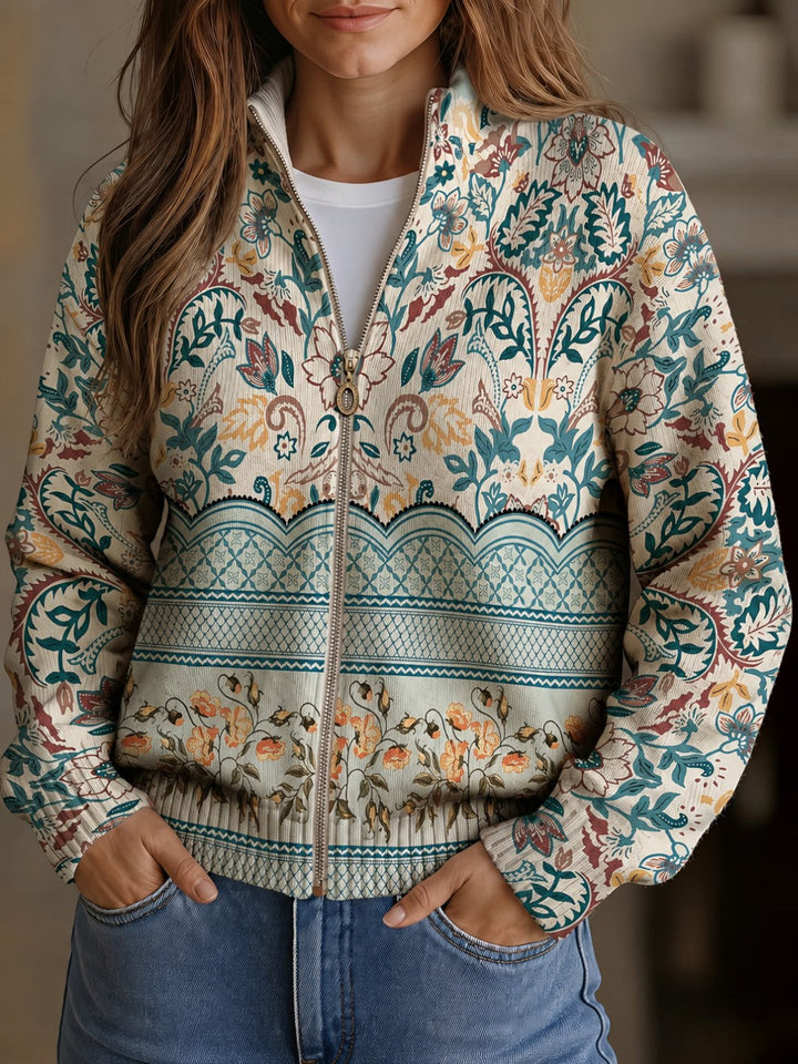 Gisela | Strickjacke mit floraler Bordüre