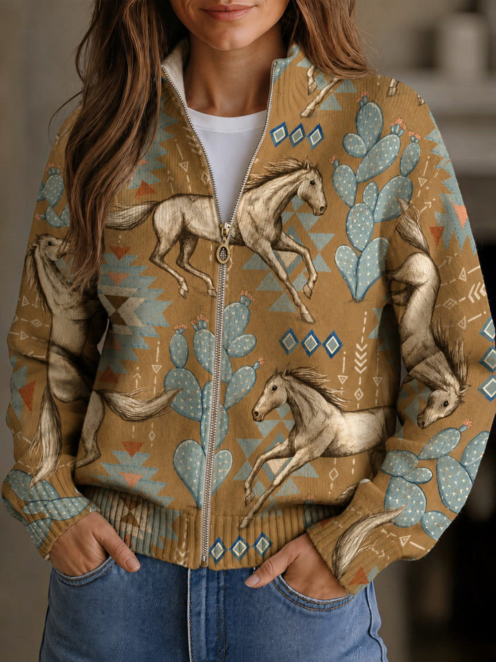 Brigitte | Strickjacke mit Pferde- und Kakteenmotiv