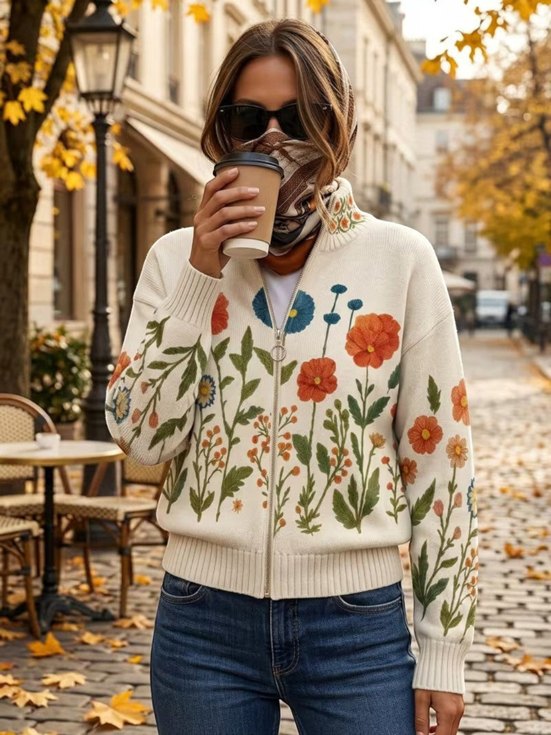 Andrea | Strickjacke mit Wildblumenmuster